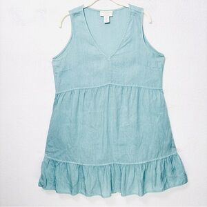 Cynthia Rowley Mini Dress L 100% Linen Teal 90s Y2K Coastal Granddaughter Summer
